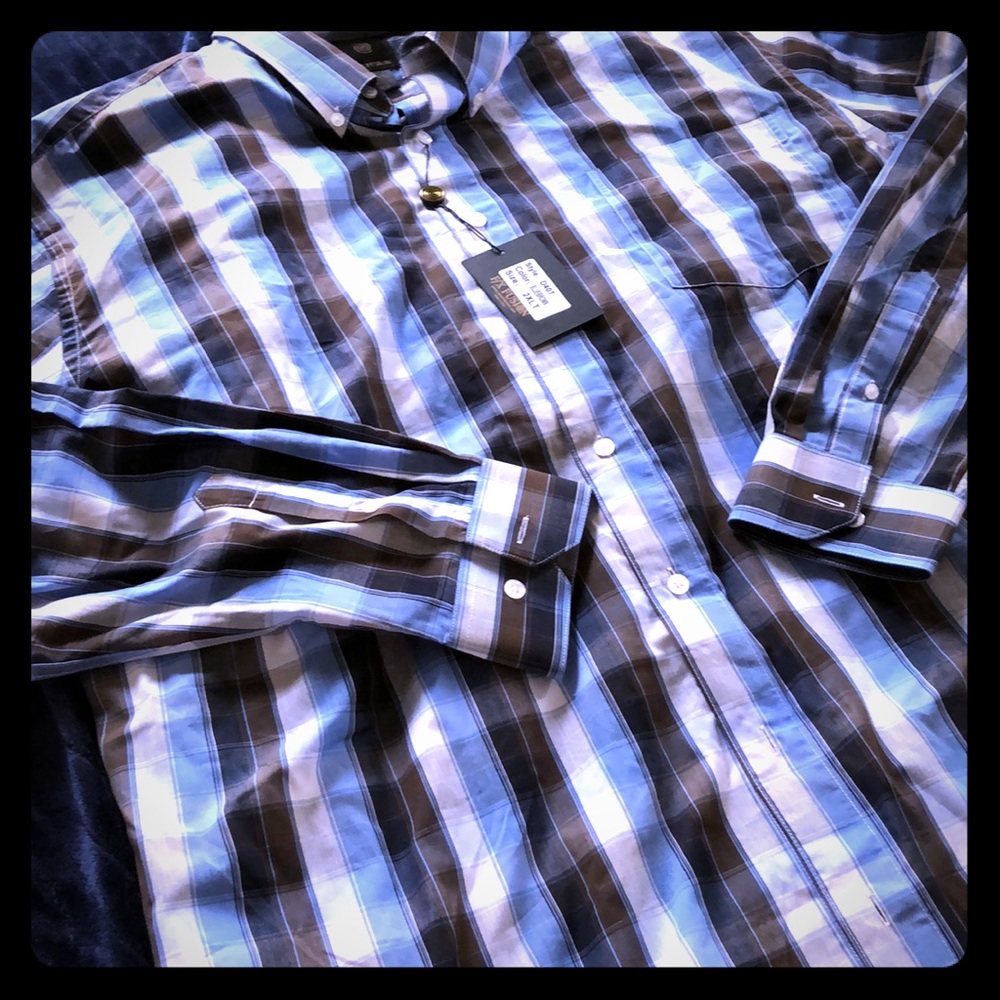 NEW! F/X Fusion‎ Blue Check Dress Shirt NWT 2XLT